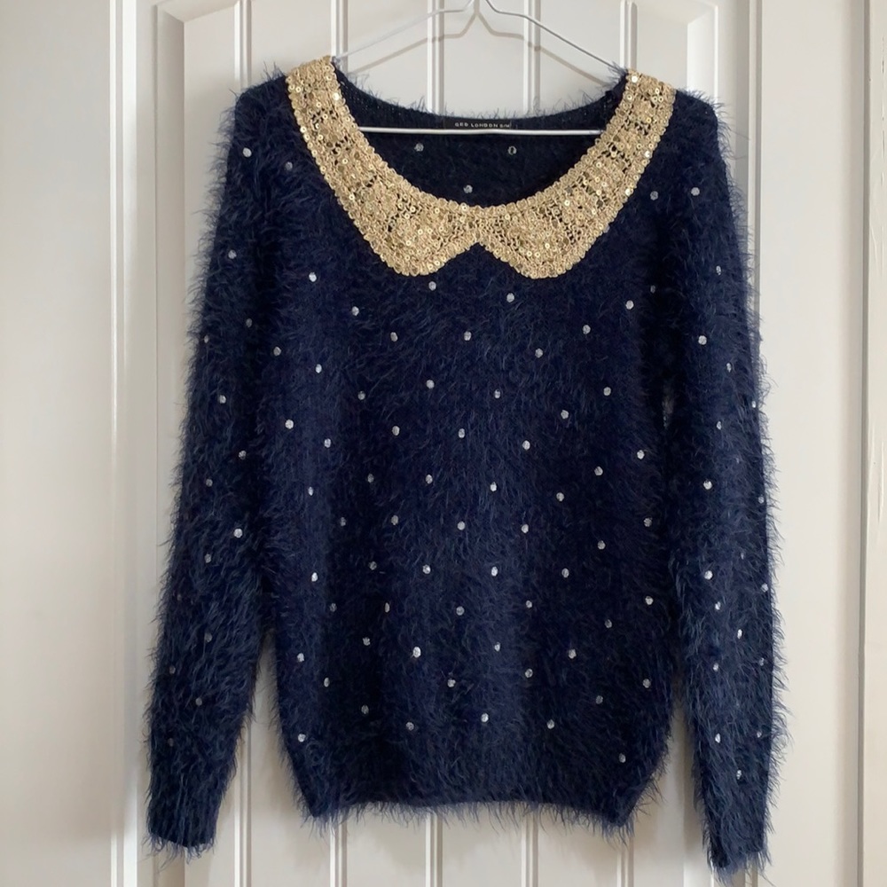 Polka dot sequin collared sweater